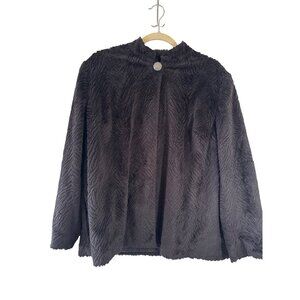 Laura Ashley Women's Cape Style Jacket 2X Black Textured Rhinestone Button